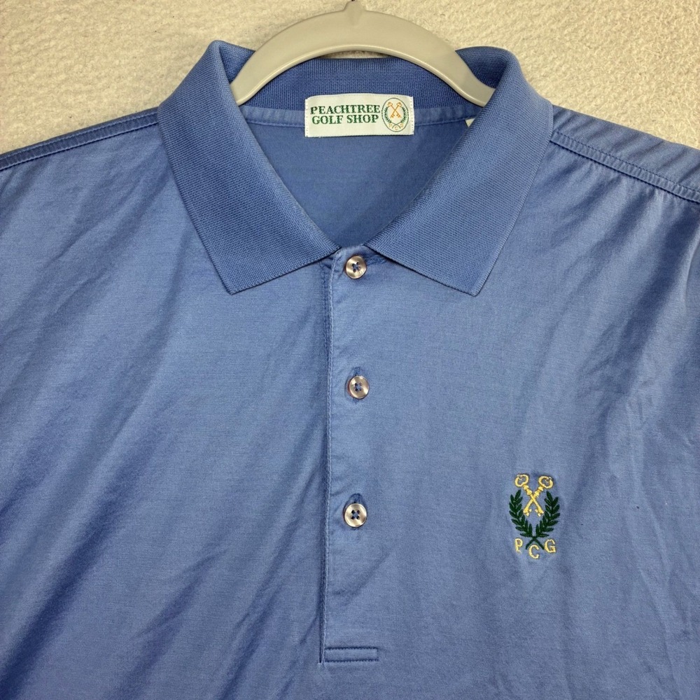 Vintage Peachtree Golf Club Polo Shirt Men L Blue Embroidered PCG Stretch Preppy